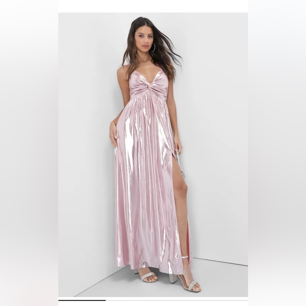 Light Pink Metallic Maxi Dress
